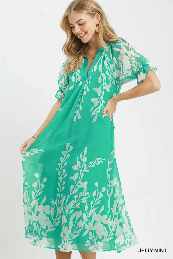 Umgee Floral Print Tie Waist Midi Dress with Side Pockets 100100669561780 66 Affordable Fashion Under $100 Jerry's Apparel 