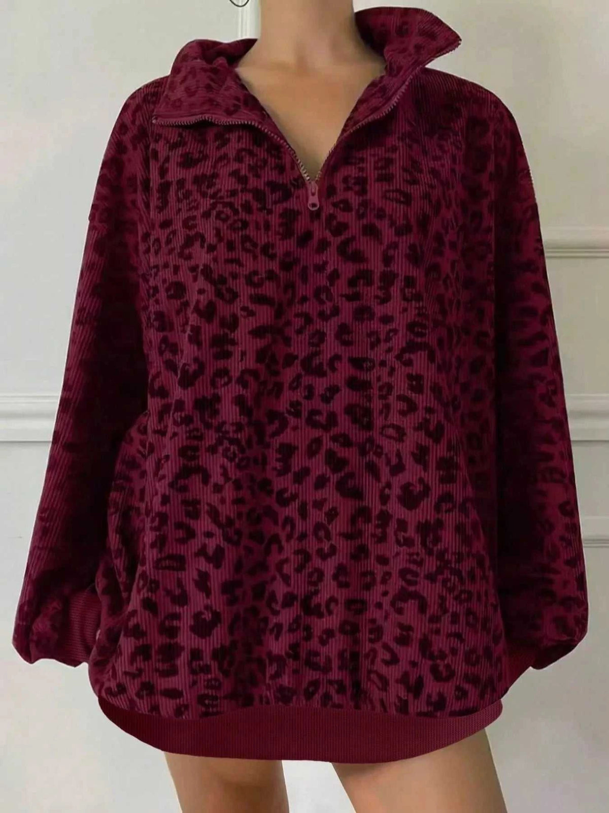 Leopard Print Quarter-Zip Sweatshirt 101001865802464 52 Affordable Fashion Under $100 Jerry's Apparel 
