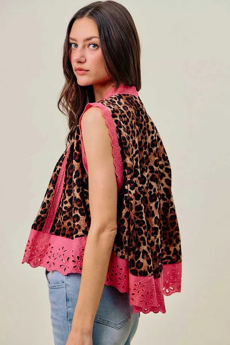 SO ME Leopard Button Up Pleated Sleeveless Blouse 100100904831039 51 Affordable Fashion Under $100 Jerry's Apparel 
