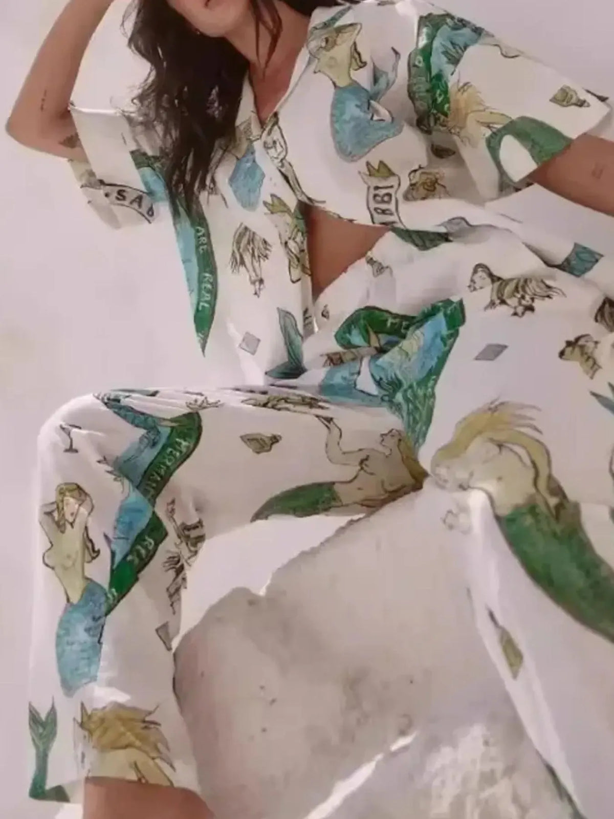Printed Button Up Shirt and Pants Set