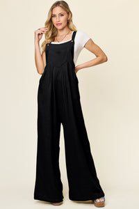 Full Size Texture Wide Strap Wide Leg Overall