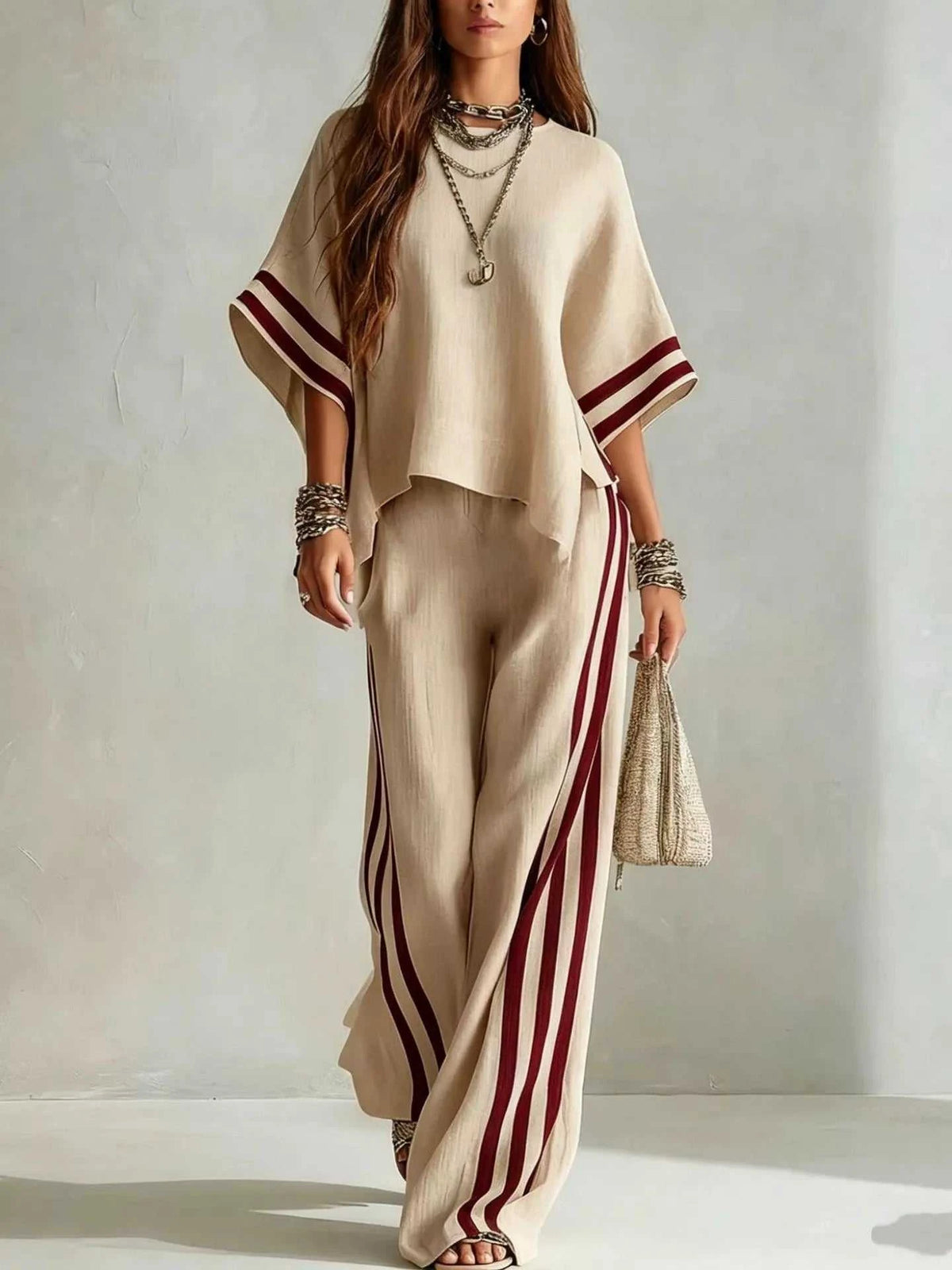 Full Size Striped 3/4 Sleeve Top and Pants Set Plus Size 100100536738570 39 Affordable Fashion Under $100 Jerry's Apparel 