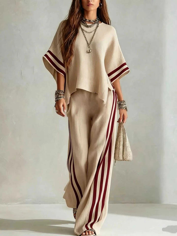 Full Size Striped 3/4 Sleeve Top and Pants Set Plus Size 100100536738570 39 Affordable Fashion Under $100 Jerry's Apparel 