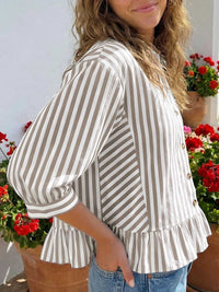 Striped Ruffle Hem Button-Down Shirt 100100634757459 44 Affordable Fashion Under $100 Jerry's Apparel 