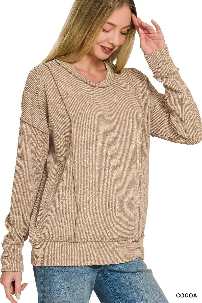 Zenana Corded Rib Long Sleeve Round Neck Top 100100610391262 23 Affordable Fashion Under $100 Jerry's Apparel 