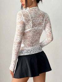 Elegant Floral Lace Long Sleeve Top 100100546169015 23 Affordable Fashion Under $100 Jerry's Apparel 