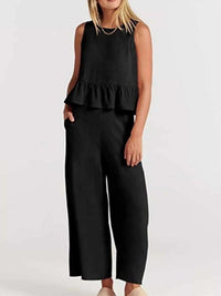 Full Size Ruffled Hem Sleeveless Top and Wide-Leg Pants Set Plus Size 100100048319818 31 Affordable Fashion Under $100 Jerry's Apparel 
