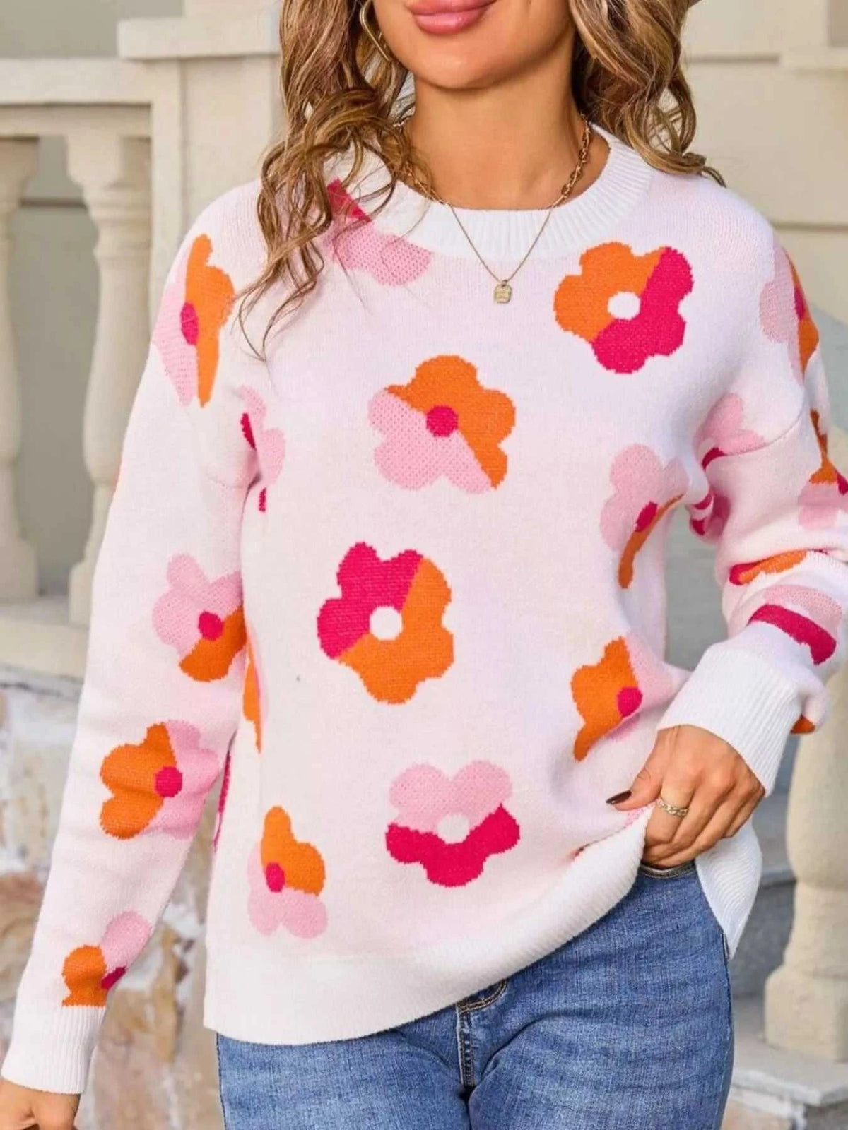 Floral Crew Neck Long Sleeve Sweater 100100152678985 50 Affordable Fashion Under $100 Jerry's Apparel 