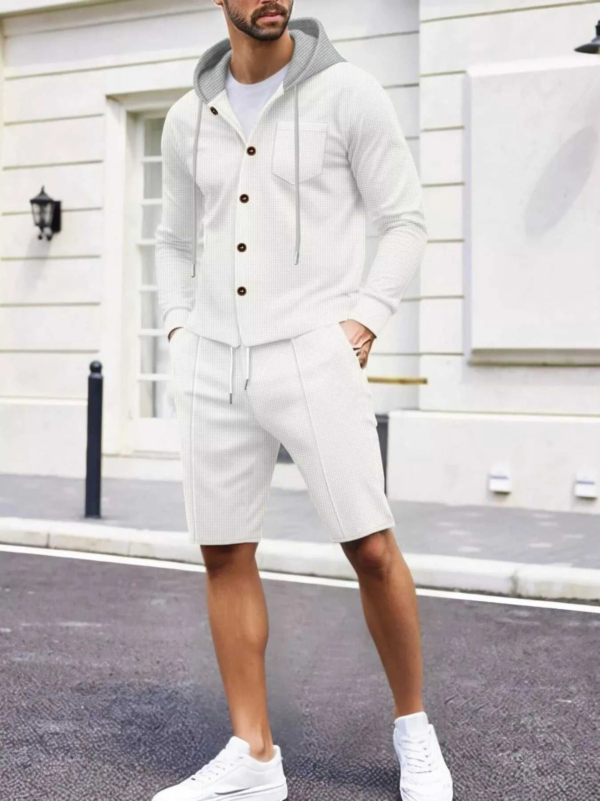 Men's Full Size Casual Hooded Button-Up Top and Shorts Set Plus Size 100400355175188 41 Affordable Fashion Under $100 Jerry's Apparel 