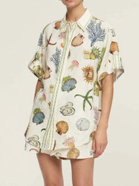 Printed Button Up Shirt and Shorts Set