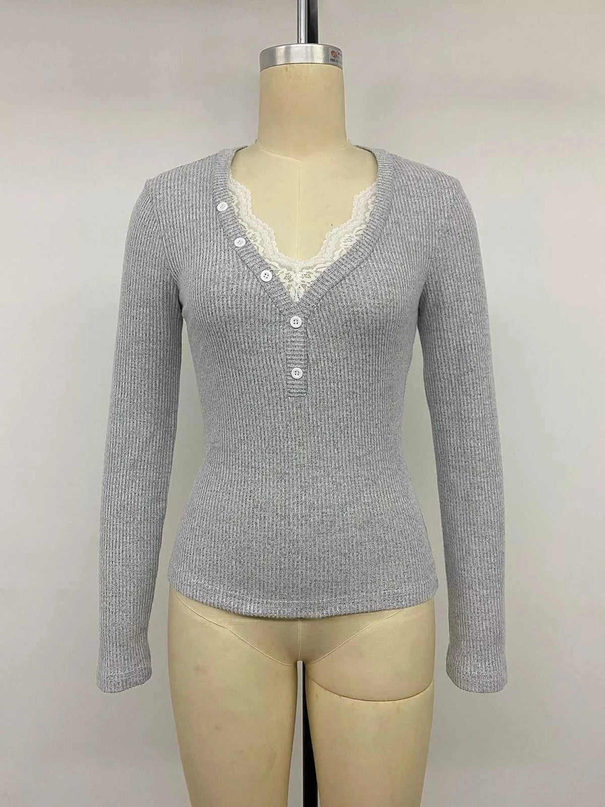 Ribbed Lace Trim Henley T-Shirt 100100110435377 30 Affordable Fashion Under $100 Jerry's Apparel 