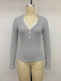 Ribbed Lace Trim Henley T-Shirt 100100110435377 30 Affordable Fashion Under $100 Jerry's Apparel 