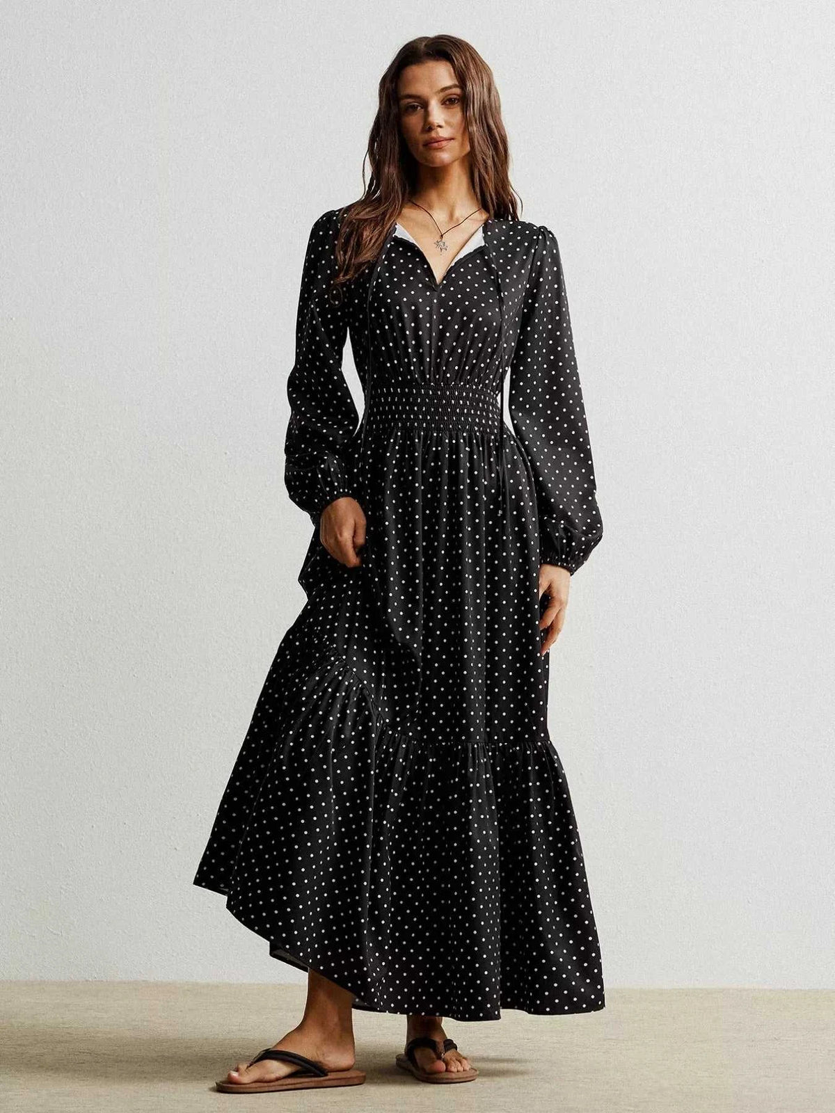 Polka Dot Long Sleeve Maxi Dress 100100228731995 49 Gifts for Her Jerry's Apparel 