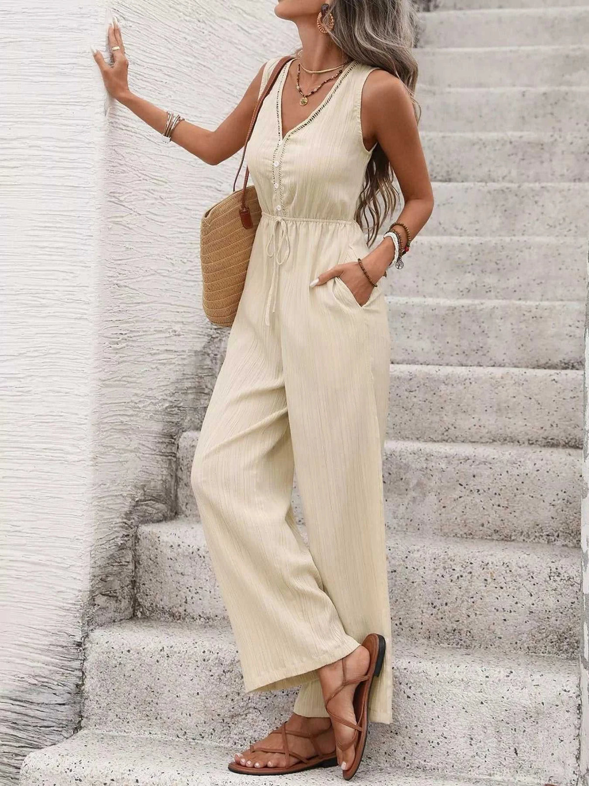 V-Neck Drawstring Waist Wide Leg Jumpsuit 100100848793749 42 Affordable Fashion Under $100 Jerry's Apparel 