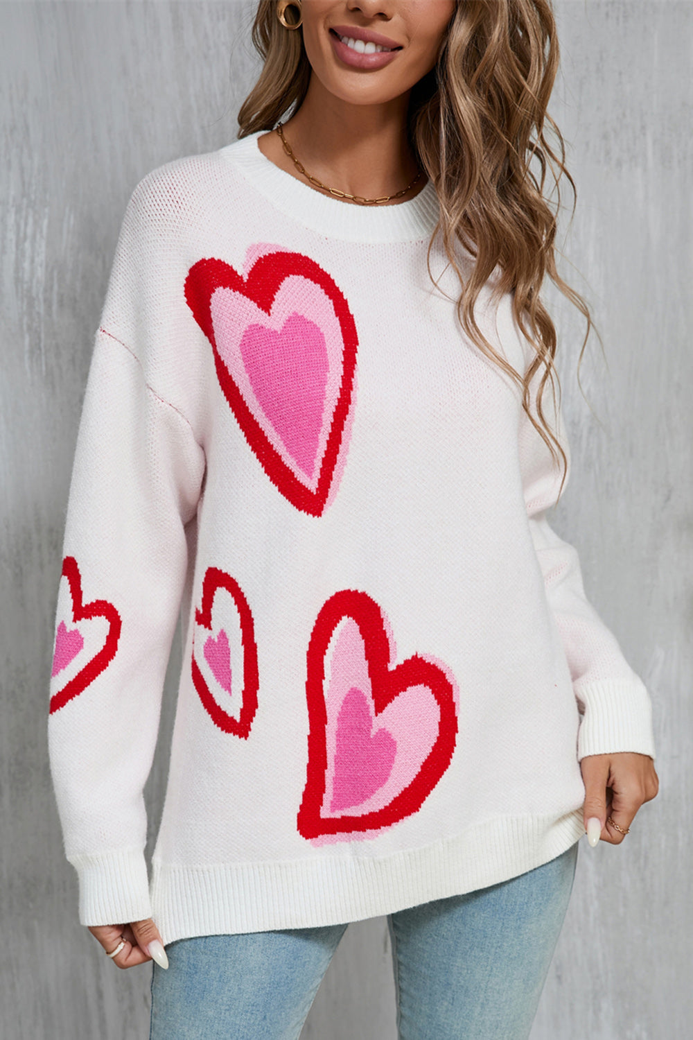 Angel Wings Heart Round Neck Long Sleeve Sweater