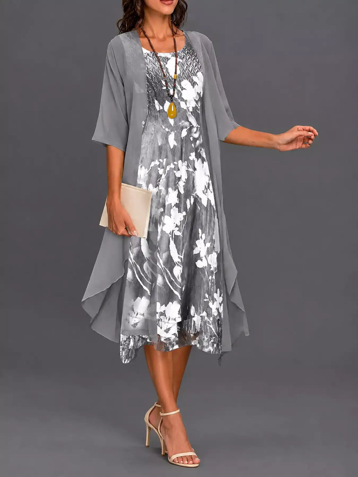 Full Size Floral Print Midi Dress and Chiffon Cardigan Set Plus Size 101001950650233 50 Affordable Fashion Under $100 Jerry's Apparel 
