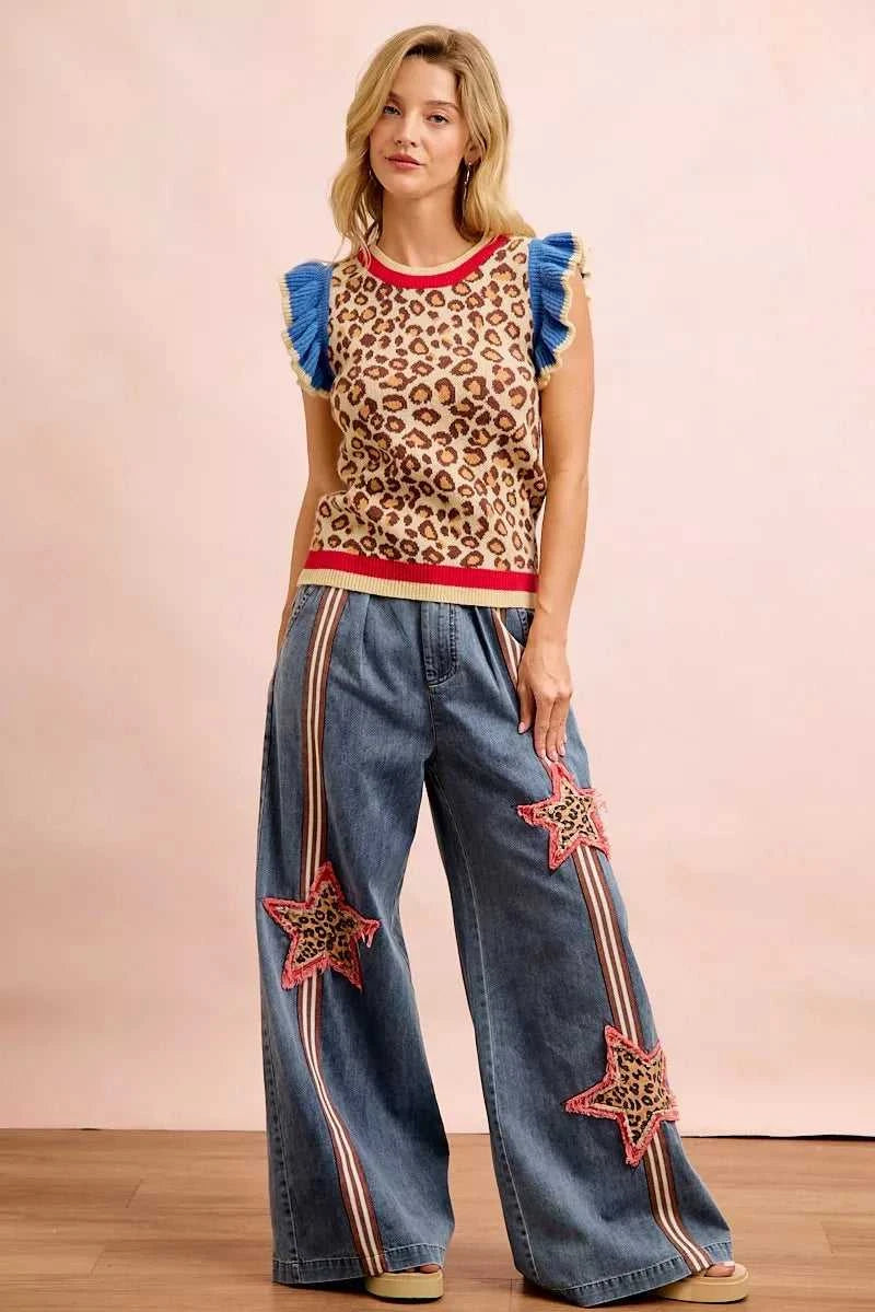 BiBi 4th Of July Leopard Ruffled Detail Knit Top 100100300891355 43 Affordable Fashion Under $100 Jerry's Apparel 