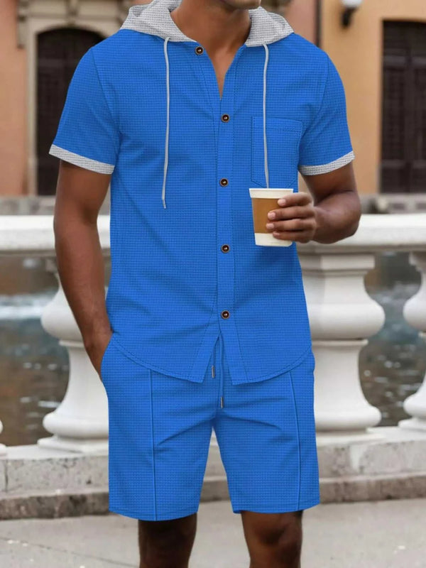 Men's Full Size Casual Hooded Top & Shorts Set Plus Size