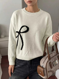 Bow Graphic Round Neck Sweater 100100406045072 38 Affordable Fashion Under $100 Jerry's Apparel 