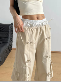 Cargo Wide Leg Pants with Bow Tie Details