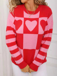 Heart Pattern Checkerboard Knit Sweater 100100337123266 46 Affordable Fashion Under $100 Jerry's Apparel 