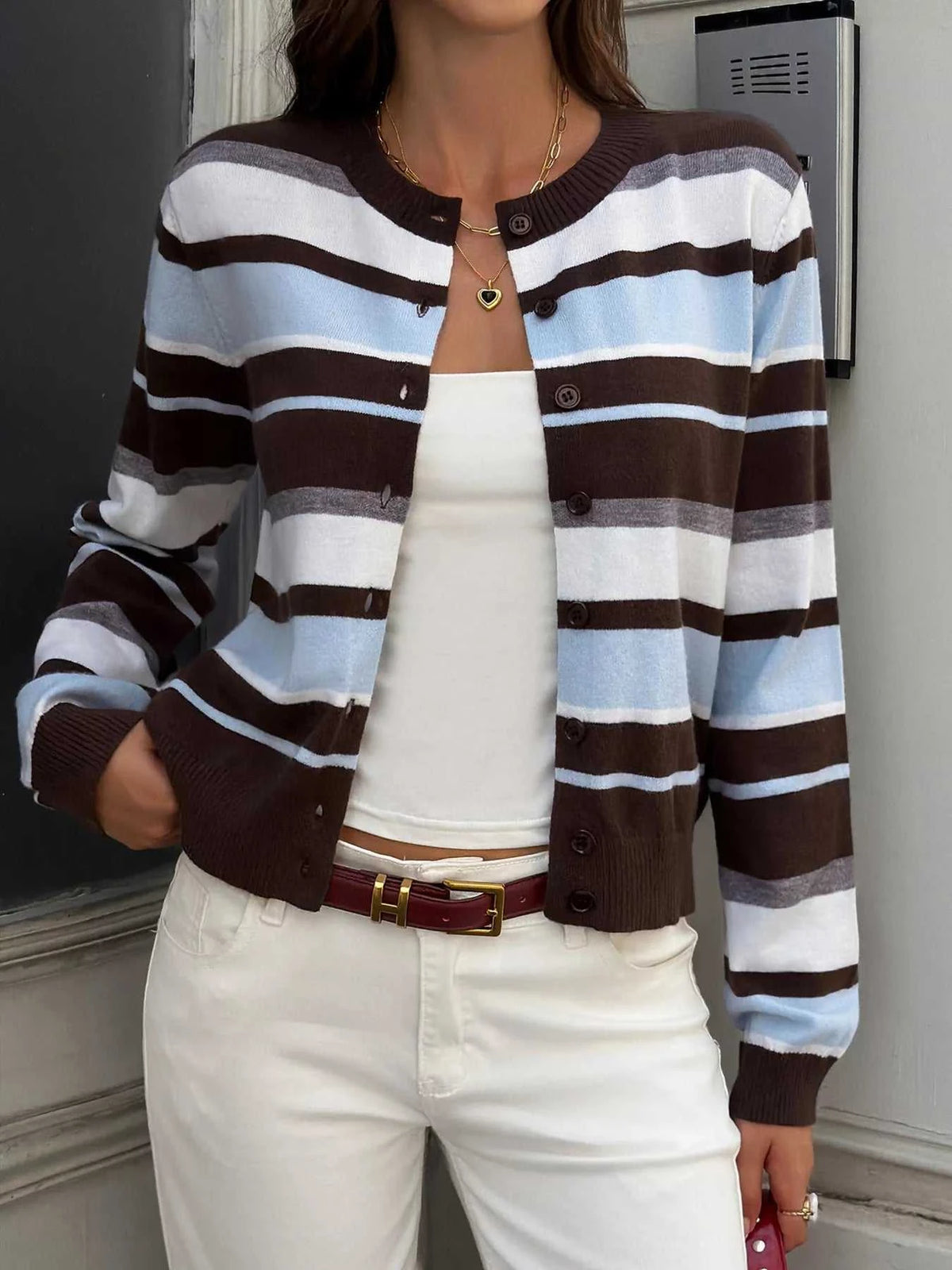 Striped Knit Button-Down Cardigan 101002803112016 50 Affordable Fashion Under $100 Jerry's Apparel 