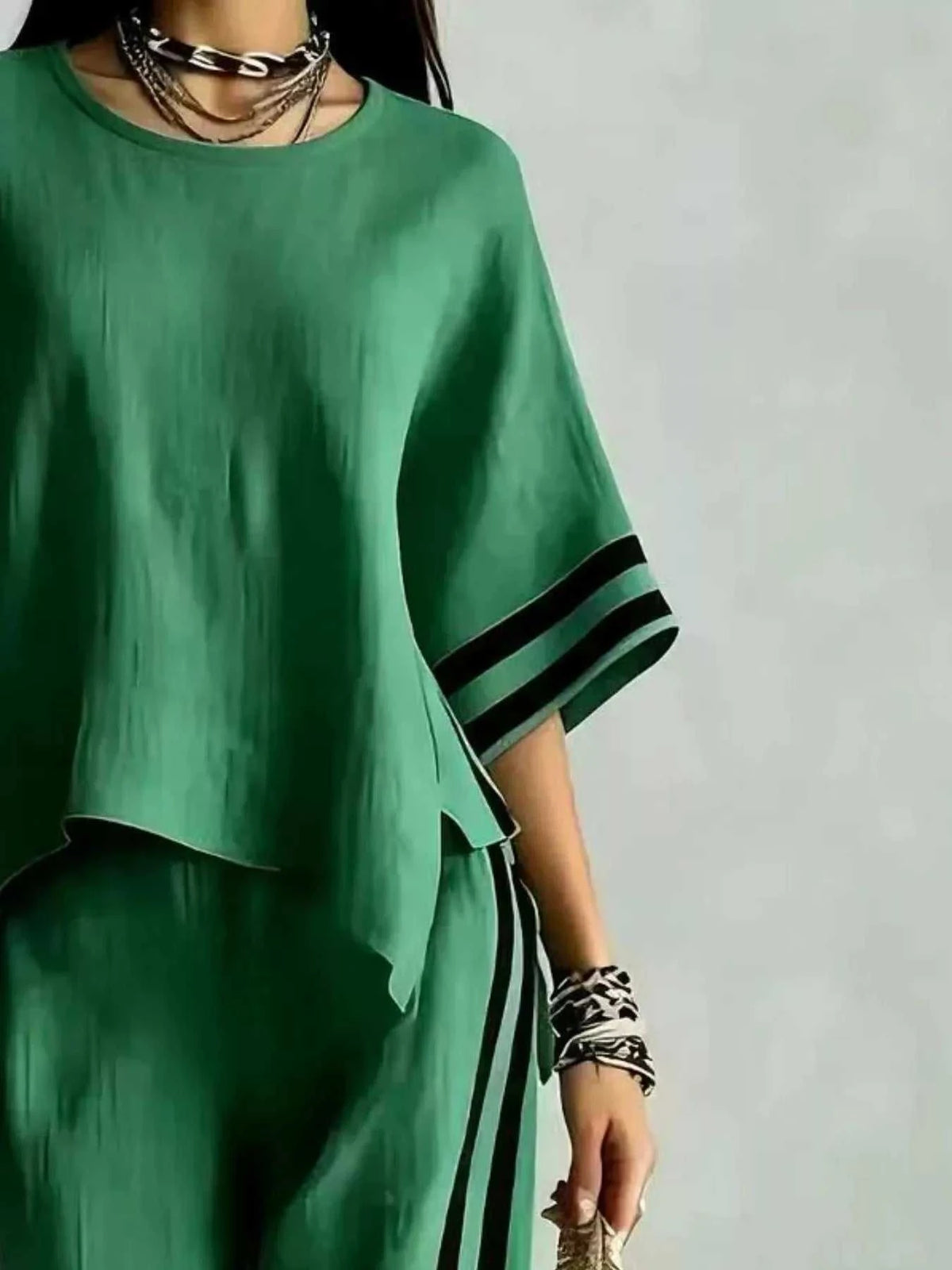 Full Size Striped 3/4 Sleeve Top and Pants Set Plus Size 100100536738570 39 Affordable Fashion Under $100 Jerry's Apparel 