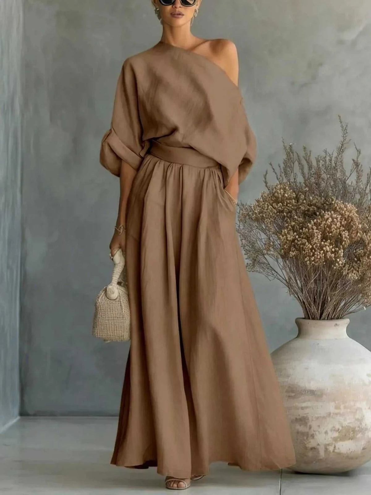 Full Size One Shoulder Top and Wide Leg Pants Set Plus Size 100100608957632 46 Affordable Fashion Under $100 Jerry's Apparel 