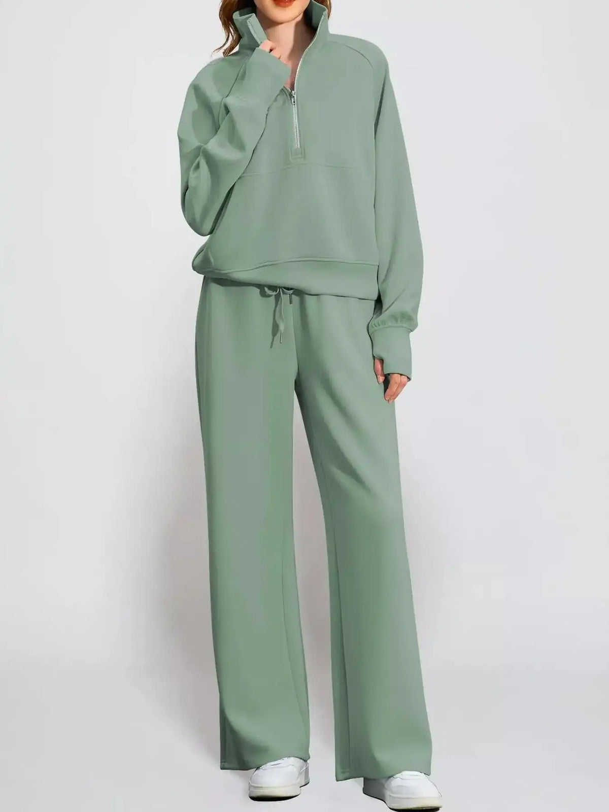 Half-Zip Sweatshirt and Wide-Leg Pants Set 101001840100593 40 Gifts for Her Jerry's Apparel 