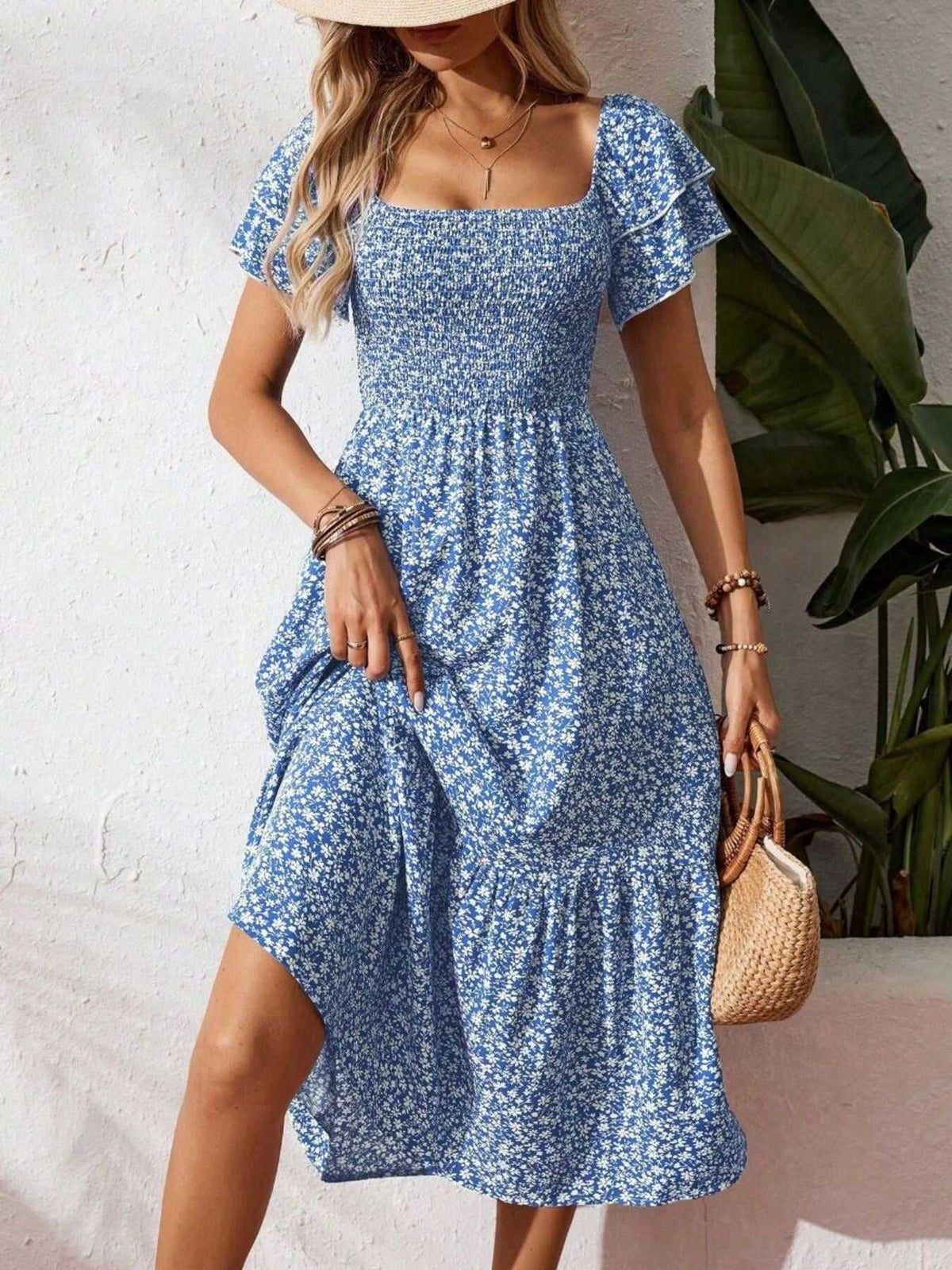 Floral Print Smocked Ruffle Sleeves Dress 100100039252836 42 Affordable Fashion Under $100 Jerry's Apparel 