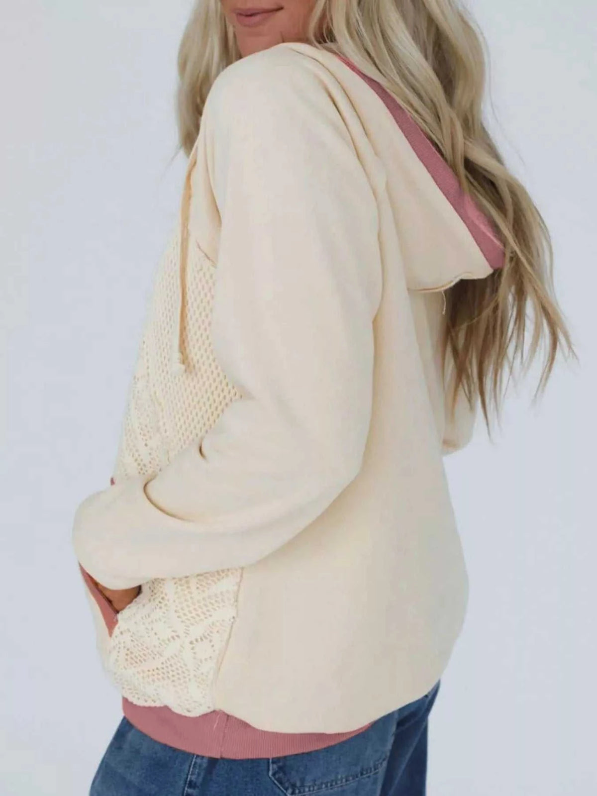 Crochet Panel Kangaroo Pocket Hoodie 100100680471392 52 Affordable Fashion Under $100 Jerry's Apparel 