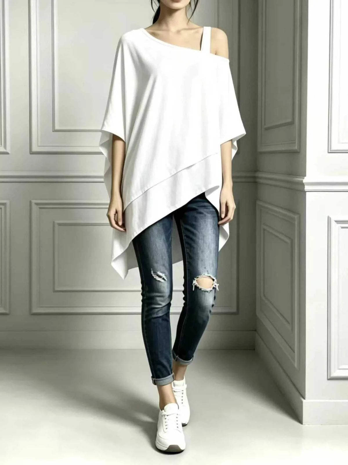 Full Size Asymmetrical Neck Short Sleeve T-Shirt Plus Size 100100023279190 34 Affordable Fashion Under $100 Jerry's Apparel 