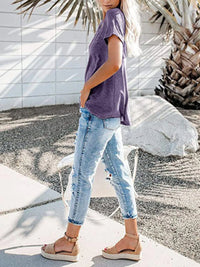 Full Size Notched Short Sleeve T-Shirt Plus Size