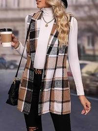 Plaid Button Up Vest Coat 100100372928578 23 Women's Outerwear Jerry's Apparel 