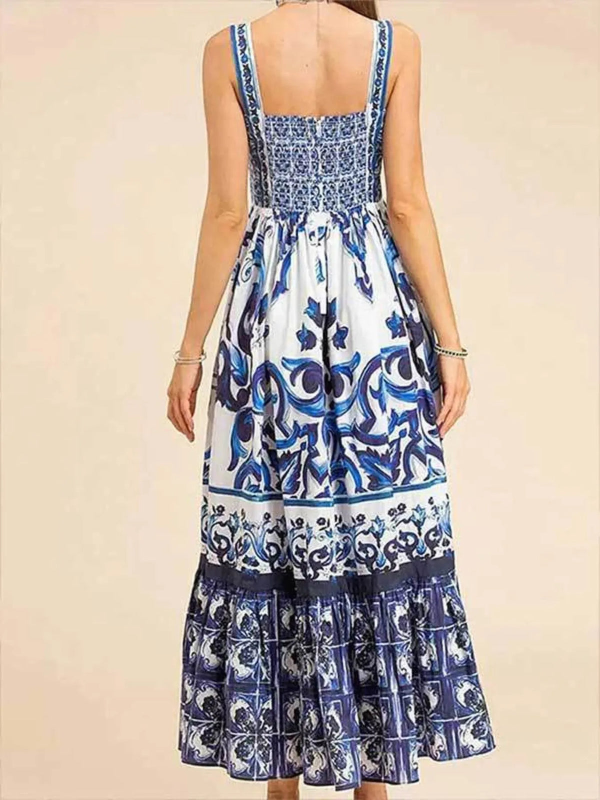 Full Size Printed Sweetheart Neck Maxi Cami Dress Plus Size
