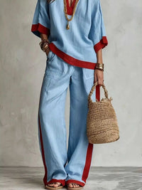 Full Size Contrast Trim Top and Wide Leg Pants Set Plus Size 101001012613218 46 Affordable Fashion Under $100 Jerry's Apparel 