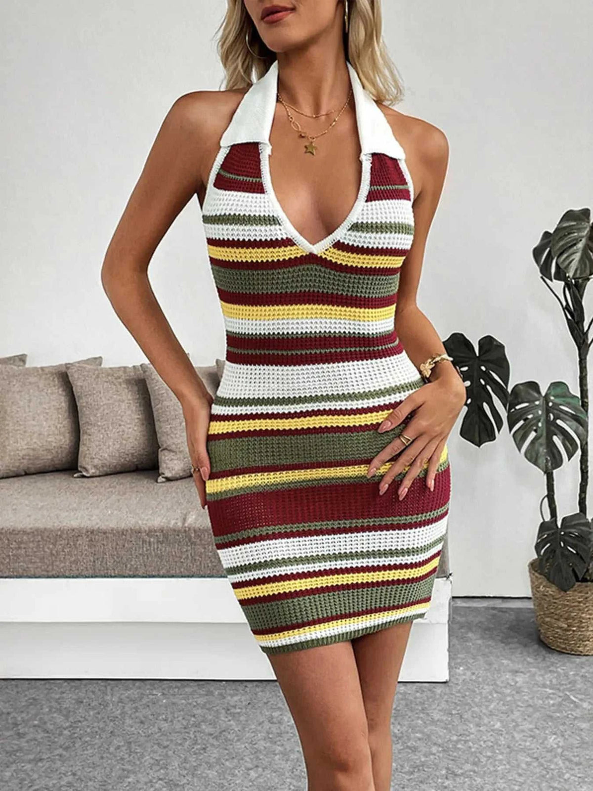 Multi-Color Striped Halter Neck Knit Sweater Dress 100100535429722 41 Affordable Fashion Under $100 Jerry's Apparel 
