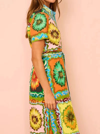Printed Maxi Shirt Dress with Belt
