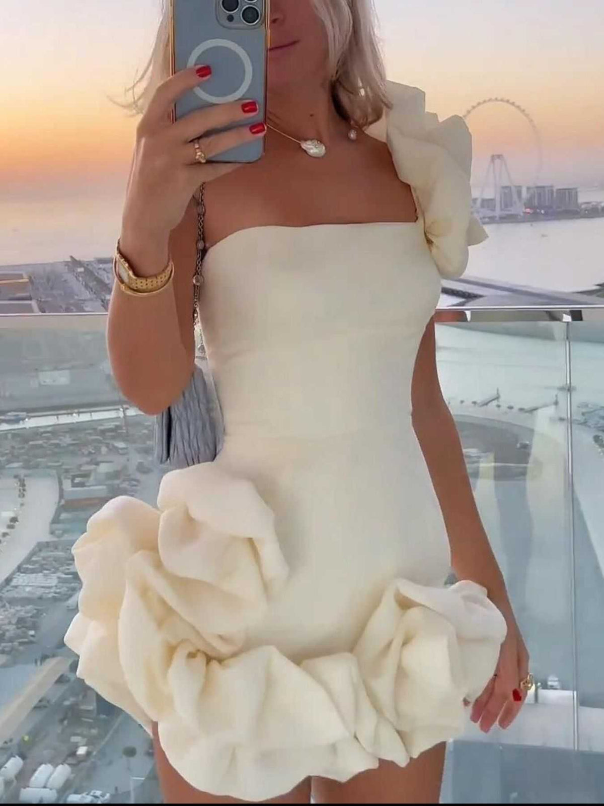 One-Shoulder Ruffle Mini Dress 100100421938680 73 Women's Dress Gifts for Her Jerry's Apparel 