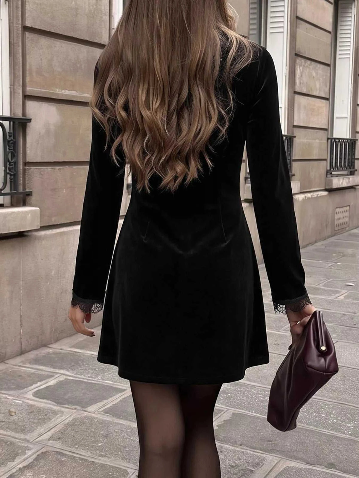 Velvet Lace Trim V-Neck Mini Dress 100100644247711 40 Affordable Fashion Under $100 Jerry's Apparel 
