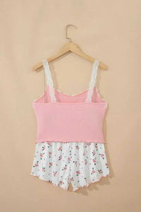 Ribbed Knit Lace Straps Patchwork Lettuce Hem Cropped Top Floral Short Lounge Set 100100950220644 33 Affordable Fashion Under $100 Jerry's Apparel 