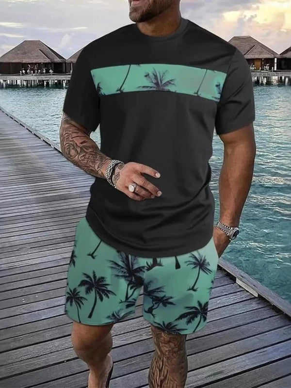 Men's Full Size Tropical Palm Tree Tee and Shorts Set Plus Size 100400554802541 22 Men's Sets Jerry's Apparel 