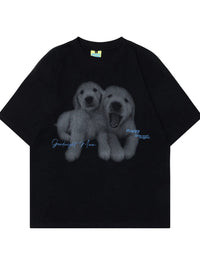 Men's Cute Puppies Graphic Short Sleeve Oversized T-Shirt