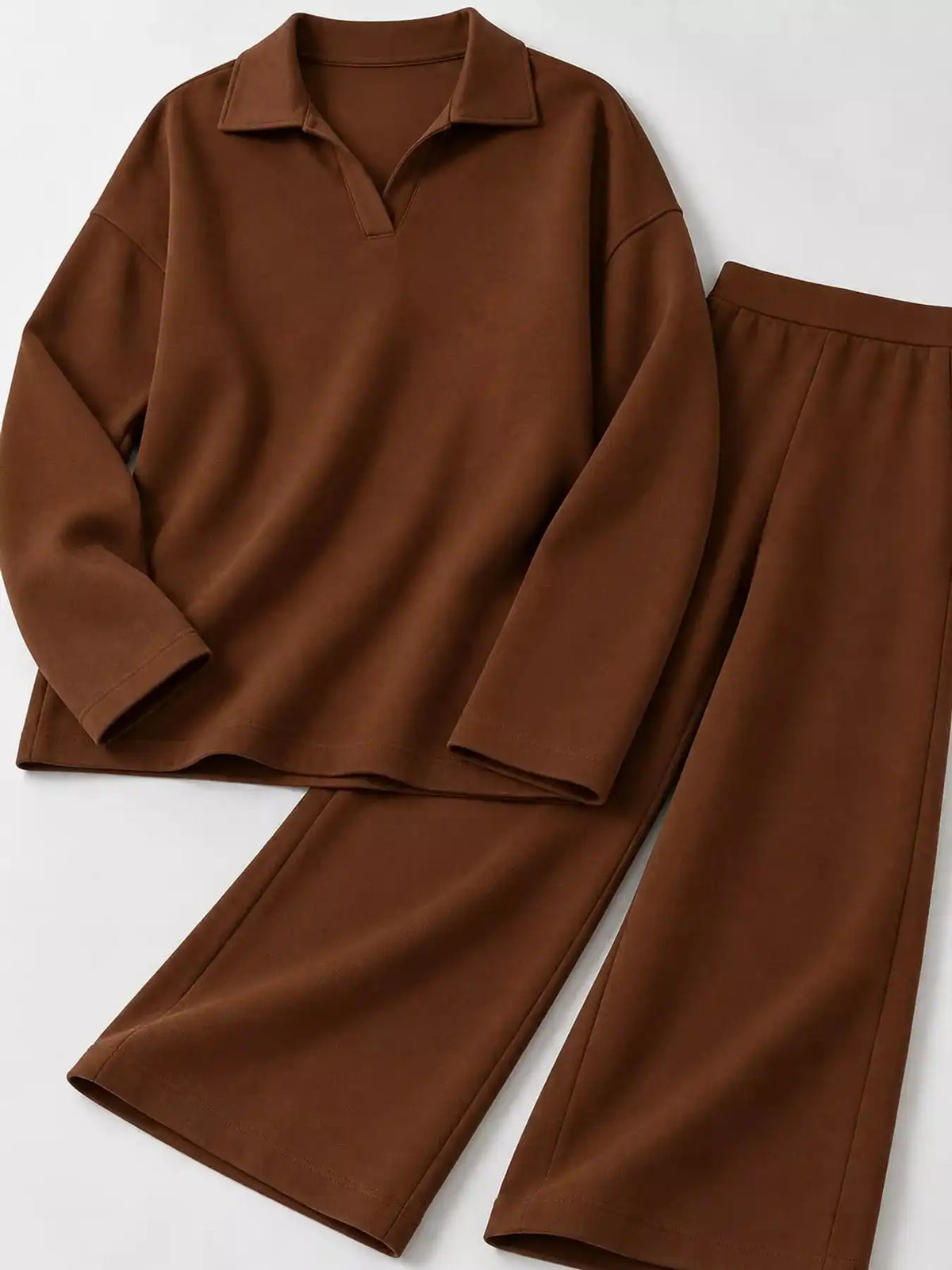 Polo Collar Top and Wide-Leg Pants Set 101001876960393 74 Affordable Fashion Under $100 Jerry's Apparel 