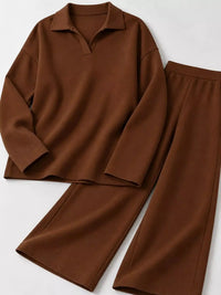Polo Collar Top and Wide-Leg Pants Set 101001876960393 74 Affordable Fashion Under $100 Jerry's Apparel 