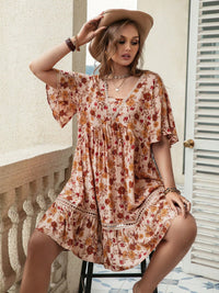 Plus Size Floral Crochet Flutter Sleeve Dress