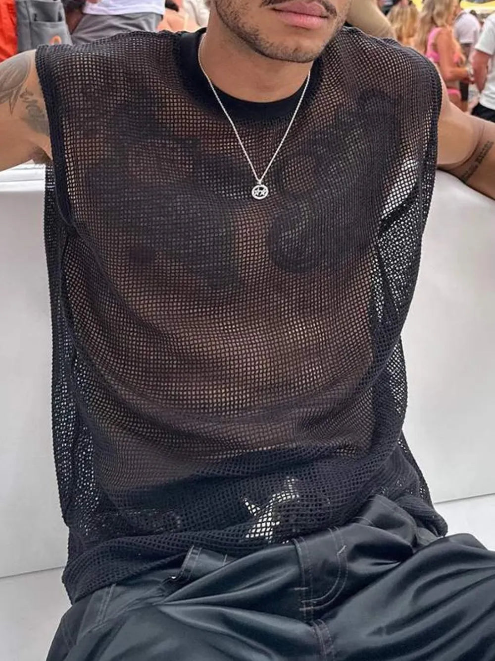 Men's Full Size Openwork Round Neck Tank Plus Size