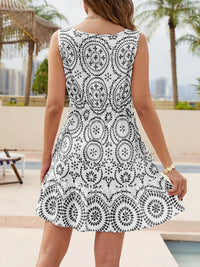 Printed V-Neck Sleeveless Mini Dress