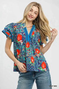 Umgee Abstract Print Flutter Sleeve Blouse 100100177261889 49 Affordable Fashion Under $100 Jerry's Apparel 