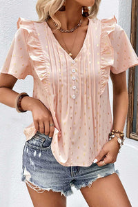 Perfee Printed Ruffle Trim Pleated Detail Blouse 100100655220826 30 Affordable Fashion Under $100 Jerry's Apparel 